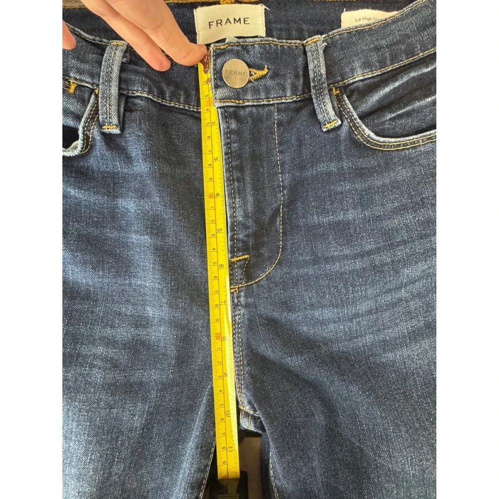 FRAME Le High Straight Jeans Dark Wash Denim Women's Size 28 x 26‎ Distressed